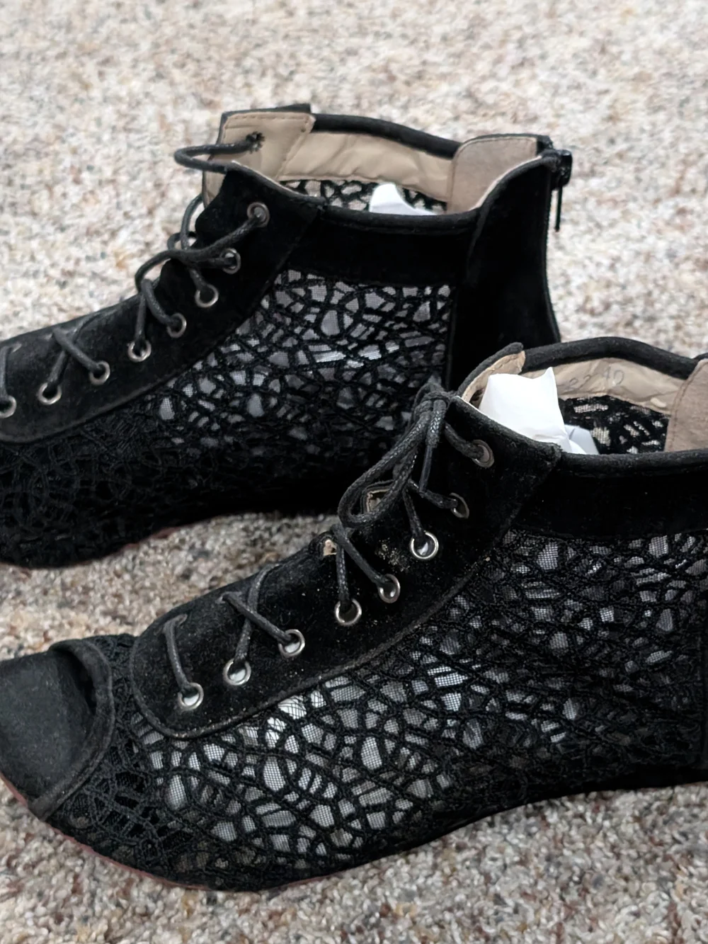 Black Lace Peep-Toe Lace-Up Ankle Boots